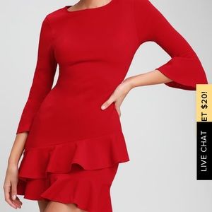Medium Red Ruffled Bodycon Dress
